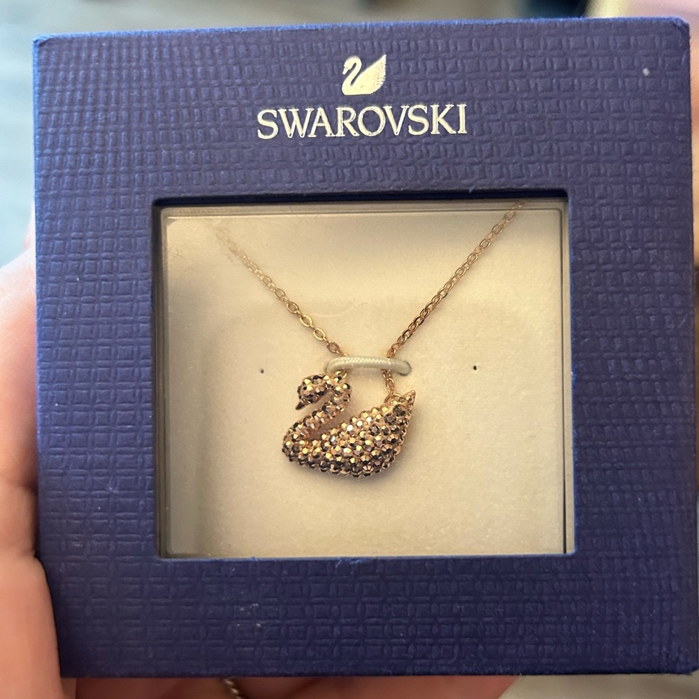 Swarovski rose gold swan necklace